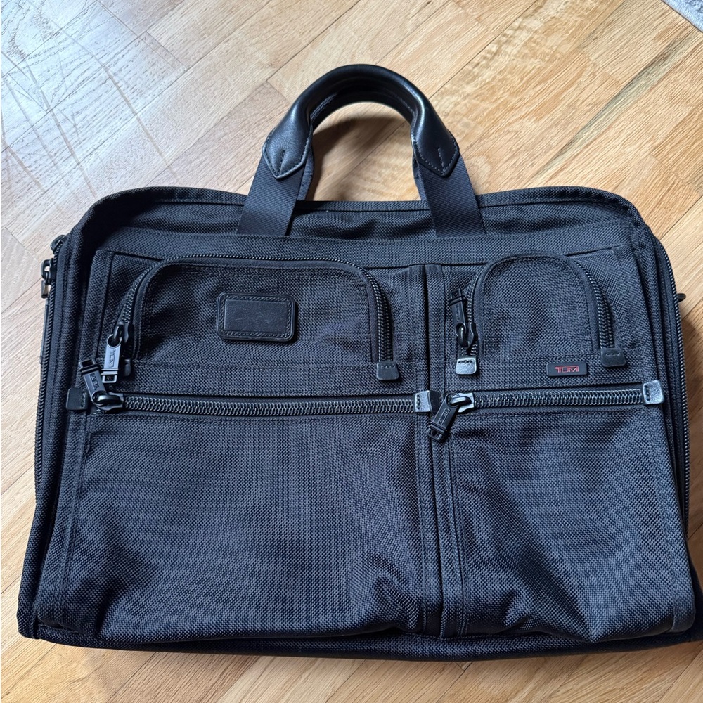 Tumi Black Ballistic Nylon Briefcase 26114DH - Dual Front Zip Pockets